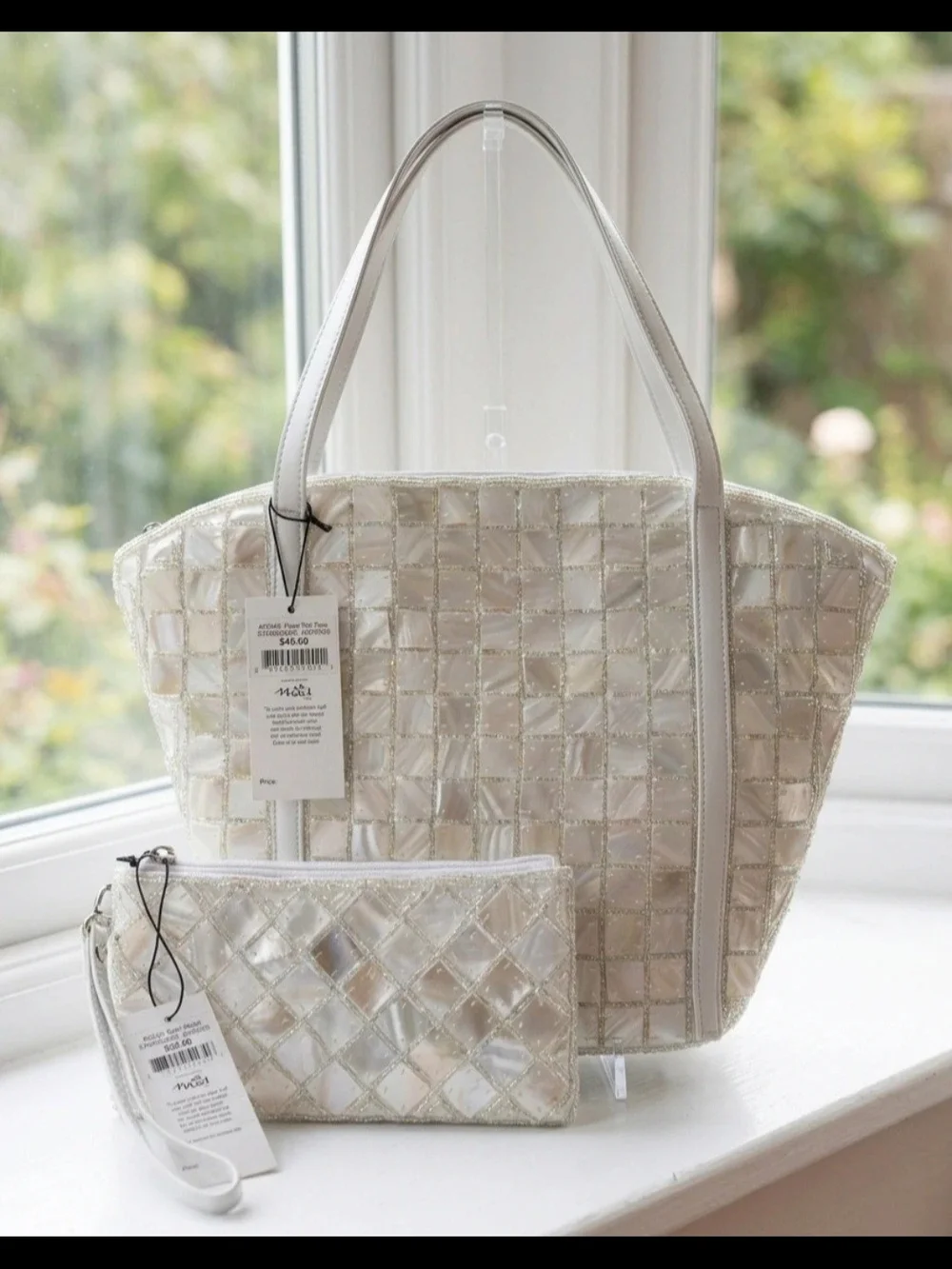 Ivory Quilted Tote with Wristlet - Women's Shoulder Bag